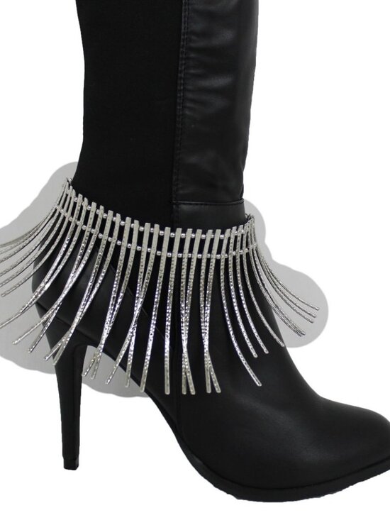 Women Boot Metal Chain Long Silver Bracelet Shoe Anklet Bling African Charm SET main image 6
